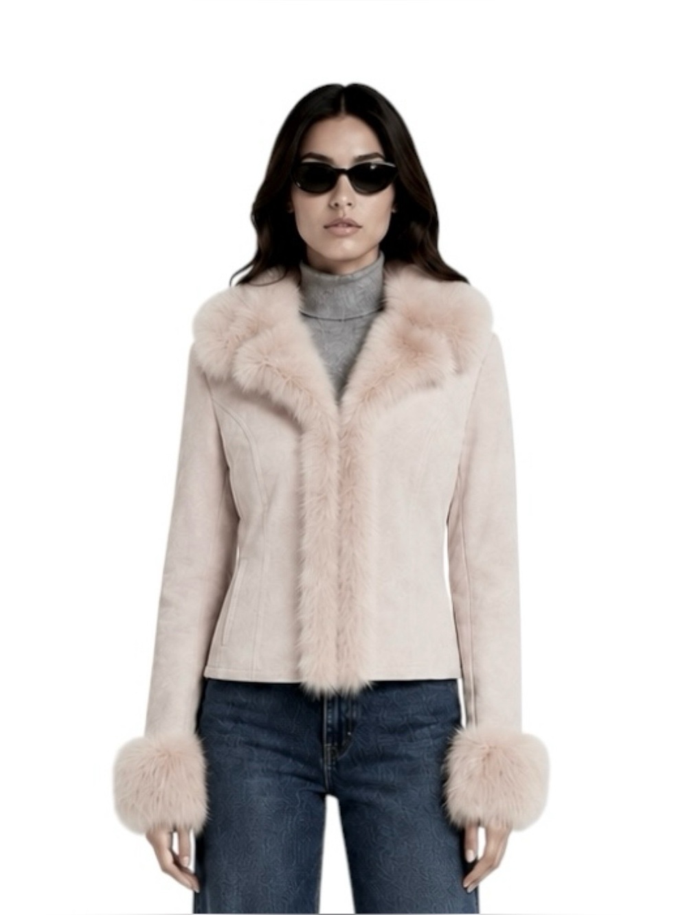 Vintage Sheri Bodell Size S Cream Suede Fur Jacket Penny Lane Boho Y2K